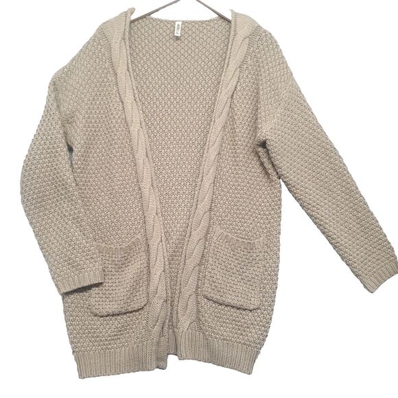 Grecerelle Womens Cardigan Sweater Beige Long Sleeve Open Front Neckline L - Picture 1 of 7